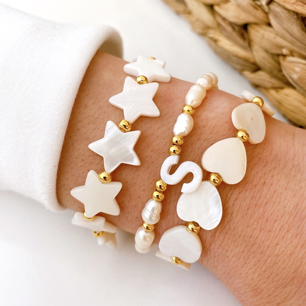 Personalized Trendy Initial Pearl Bracelet Set